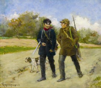 Картина Розмарицын А.П. Охотники. Нач. ХХ в. Картон, масло.