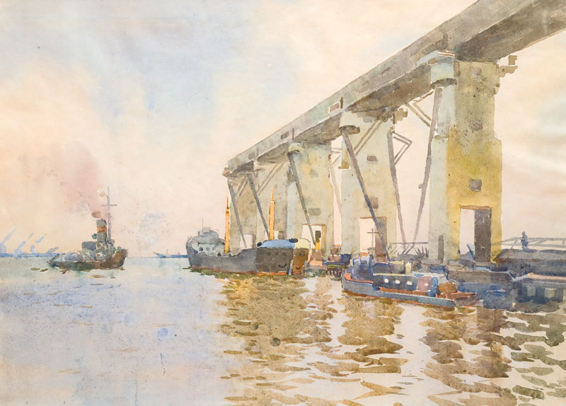Картина Ефимов А.А. Порт. Нач. 1960-х гг. Бумага, акварель.