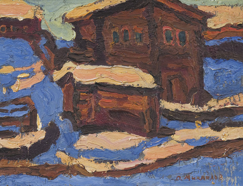 Картина Михайлов О.Н. Розовый вечер. 1973 г. Картон, масло.
