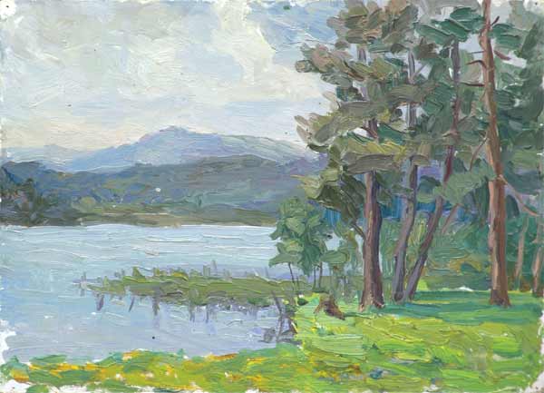 Картина Накаряков А.К. Пейзаж. 1955 г. Картон, масло.