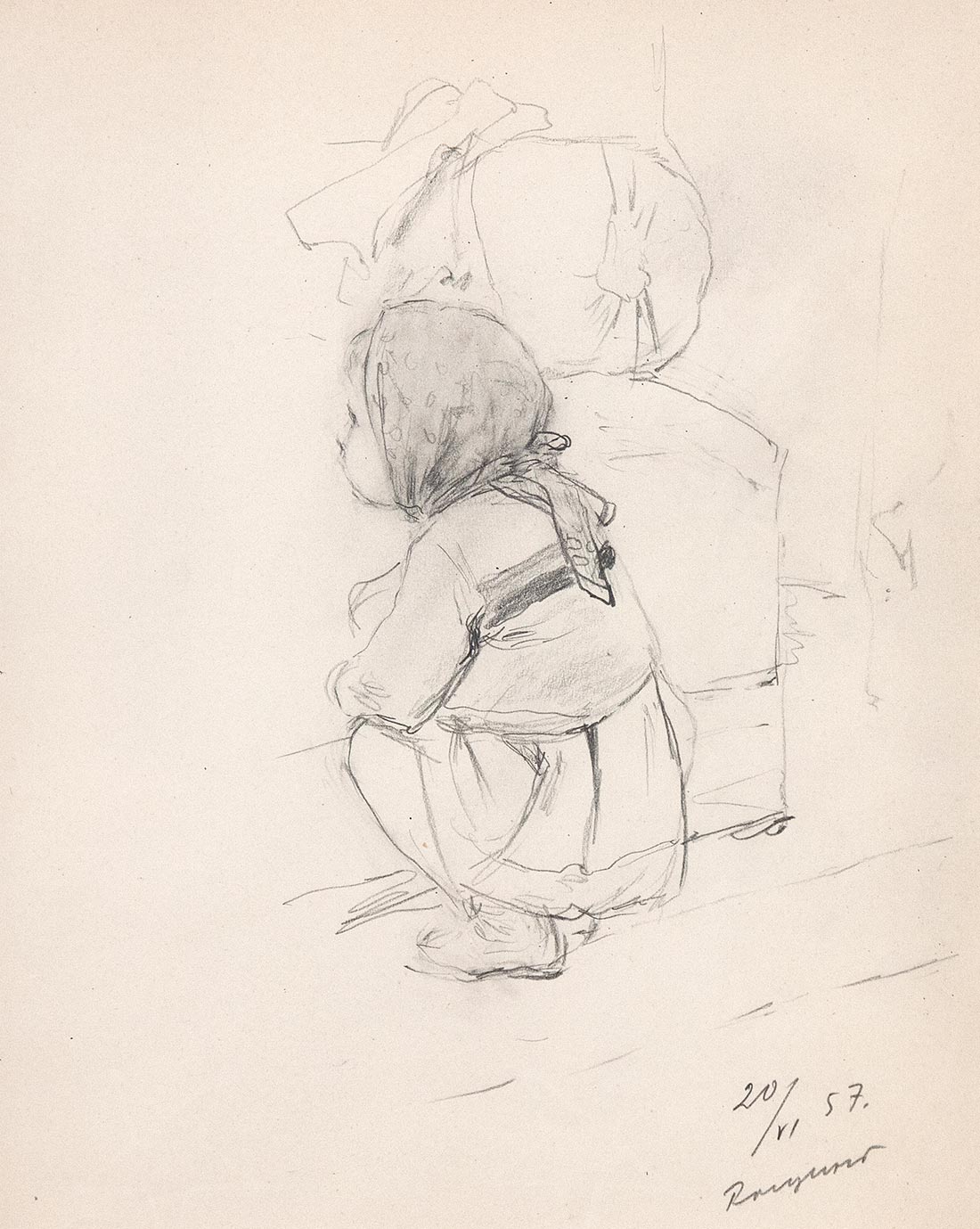 Картина Серов В.А. Из серии "Малыш". 1957 г. Бумага, карандаш.