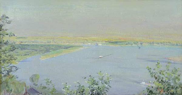 Картина Ромадин Н.М. Волга и Сура.  Картон, масло.