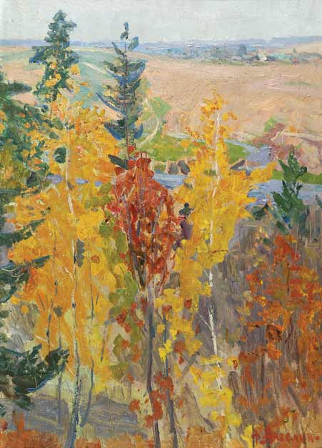 Картина Ангелин Ф.Г. Осень в Загорье. 1968 г. Холст на картоне, масло.