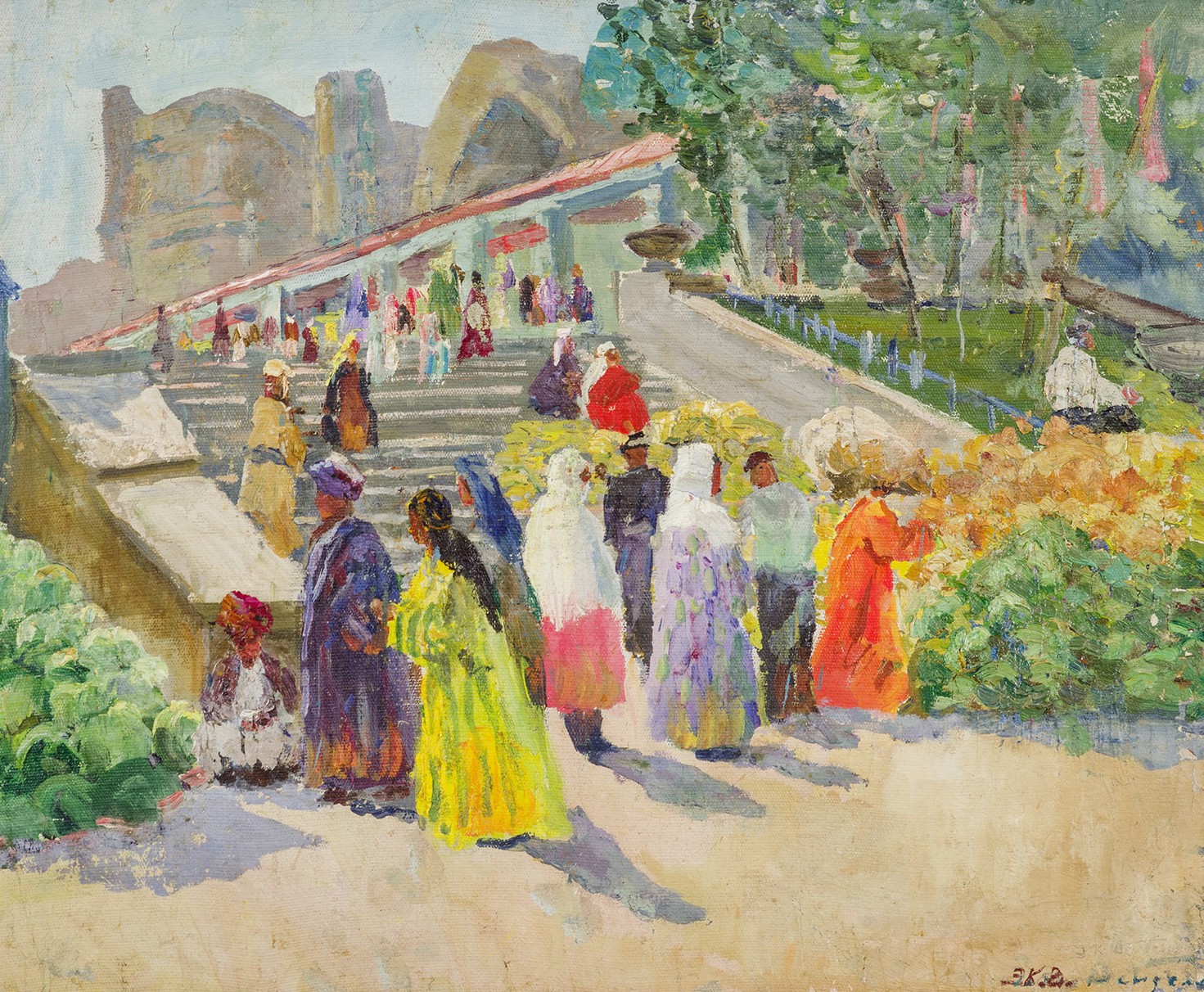 Картина Вейдеманис Э.К. Базар в средней Азии. 1959 г. Холст на картоне, масло.