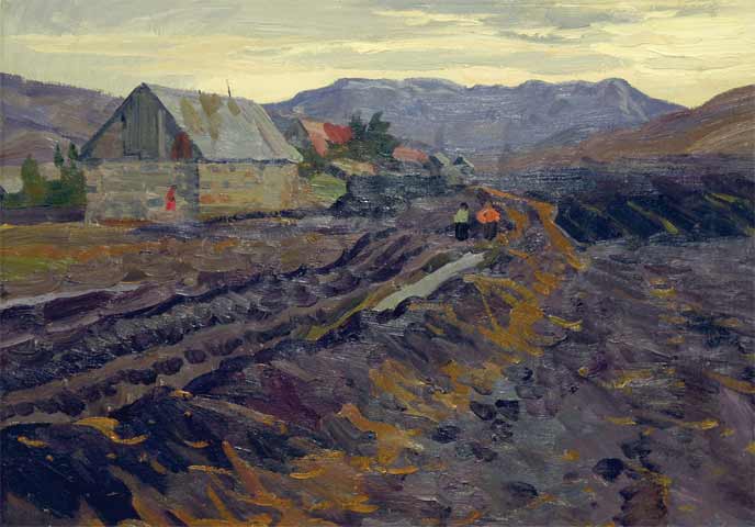 Картина Папикян А.С. Вечер в горах. 1961 г. Картон, масло.