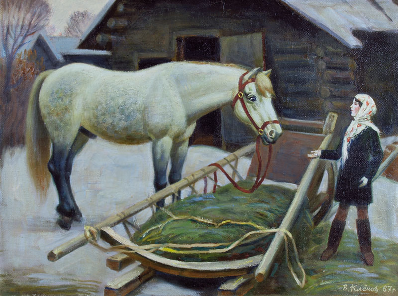 Картина Кленов В.М. Девочка и лошадь. 1967 г. Холст, масло.