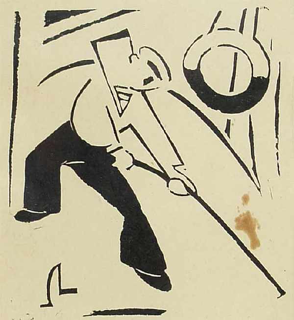 Картина Лапин Л.П. Матрос, моющий палубу. 1933 г. Бумага, линогравюра.