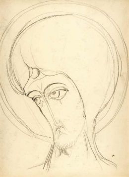Картина Гончарова Н.С. Голова Христа. Начало 1920-х гг. Картон, графитный карандаш.