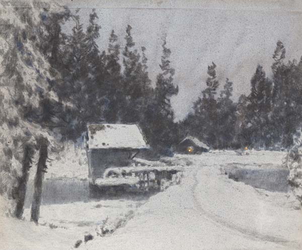 Картина Соколов В.И. Зимняя ночь. 1915 г. Бумага, акварель, белила.