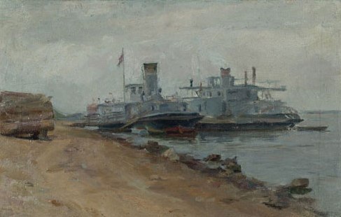 Картина Власова К.Ф. У причала. Волга. 1949 г. Холст, масло.