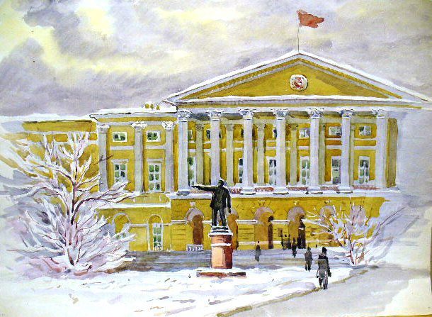 Картина Ромодановская А.А. Ленинград. Смольный. 1952 г. Бумага, акварель.