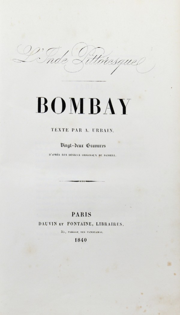 Urbain A. "L`Inde pittoresque". Bombay. Vingt deux gravures d apres les dessins originaux de Daniell.