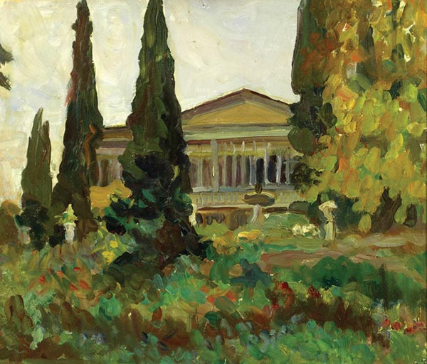 Картина Якушева А.И. Дом Раевских в Гурзуфе. 1947 Картон, масло.