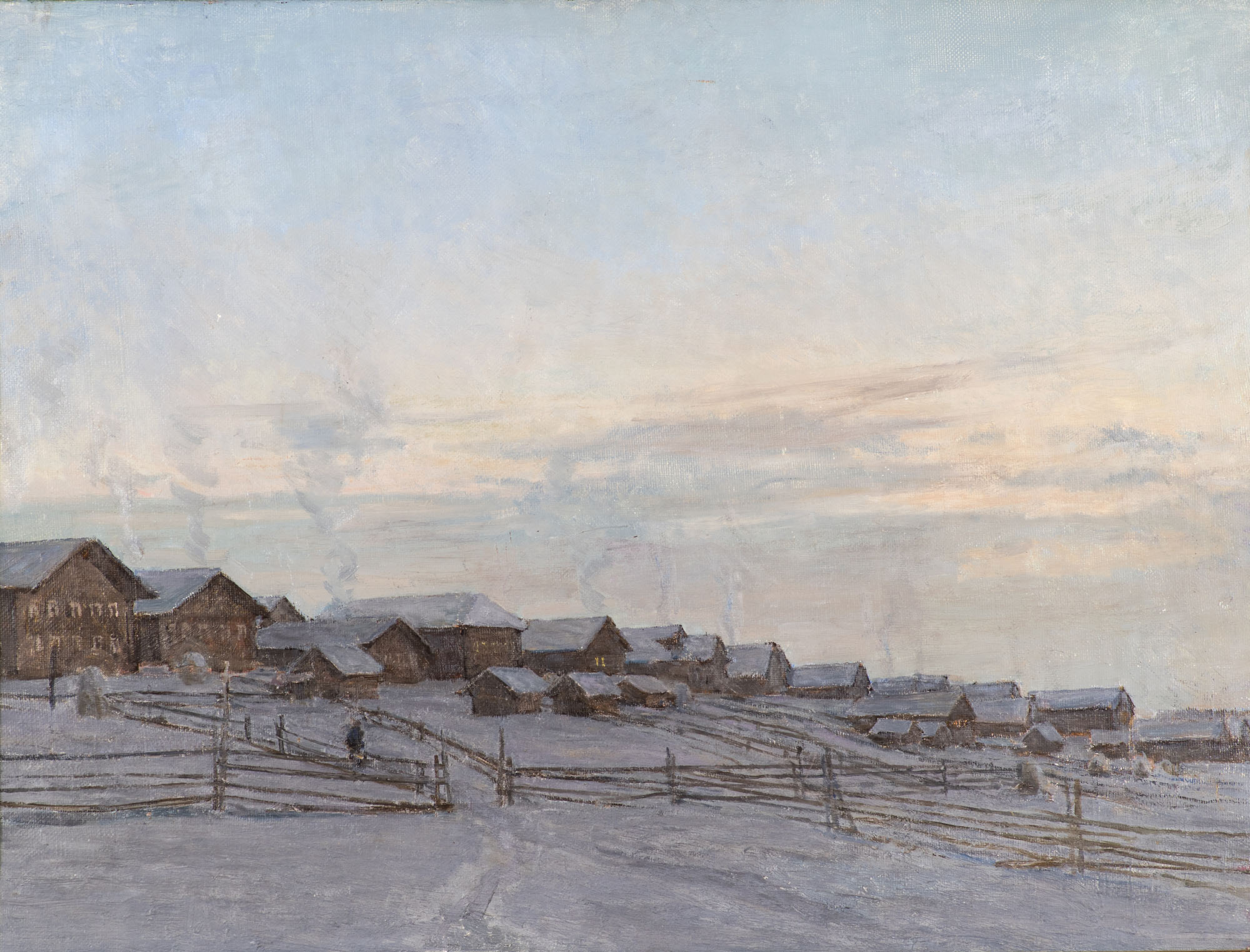 Картина Грицай А.А. Зимнее утро. Село Андричево. 1986 г. Холст, масло.