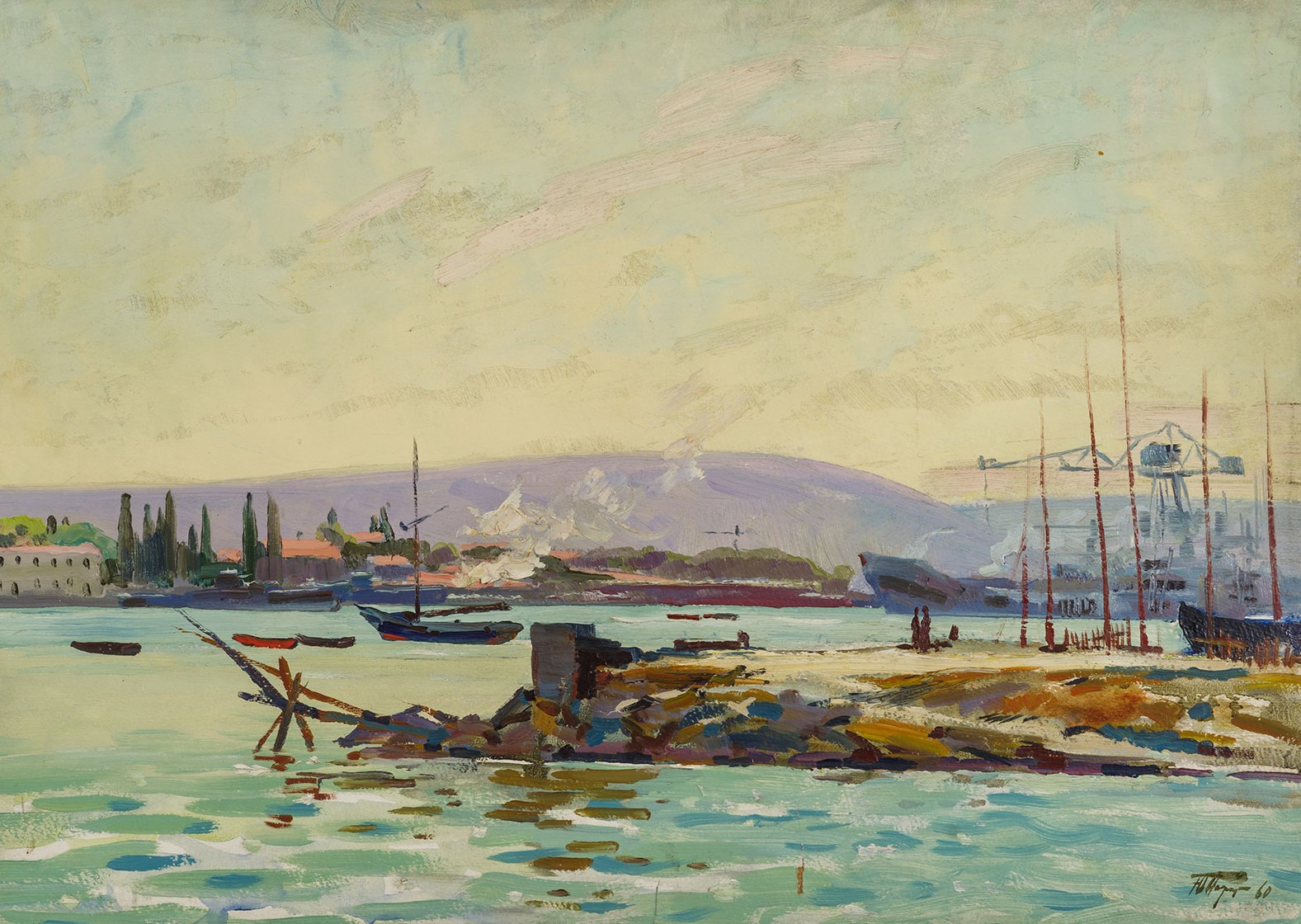 Картина Подляский Ю.С. В порту. 1960 г. Картон, масло.