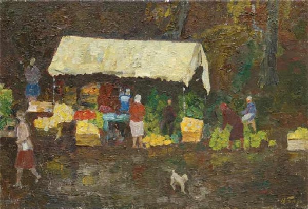 Картина Борисов В.И. На колхозном рынке. 1978 г. Холст, масло.