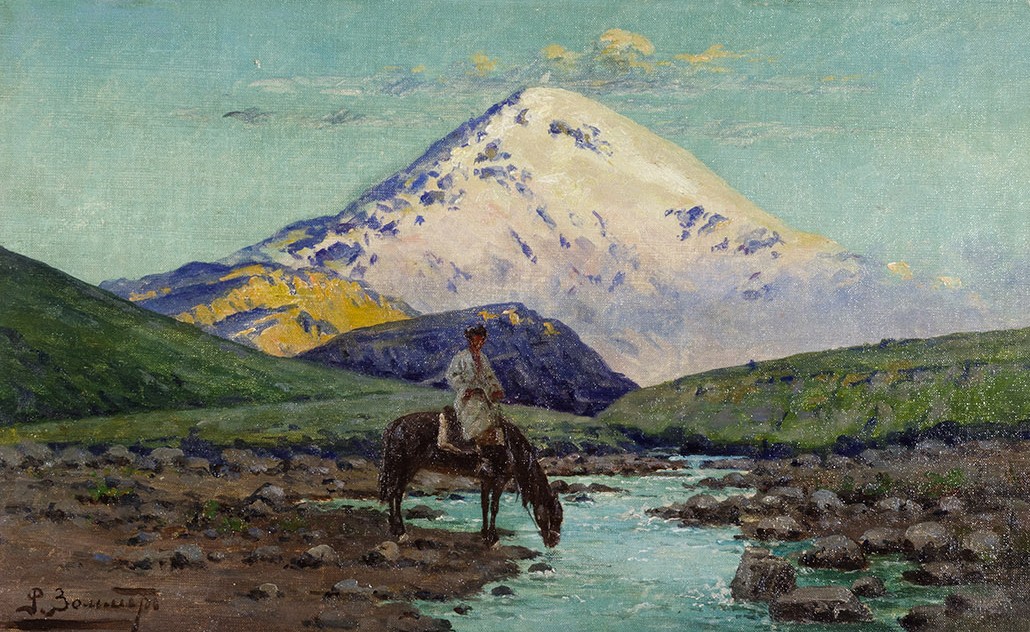 Всадник у горной реки.