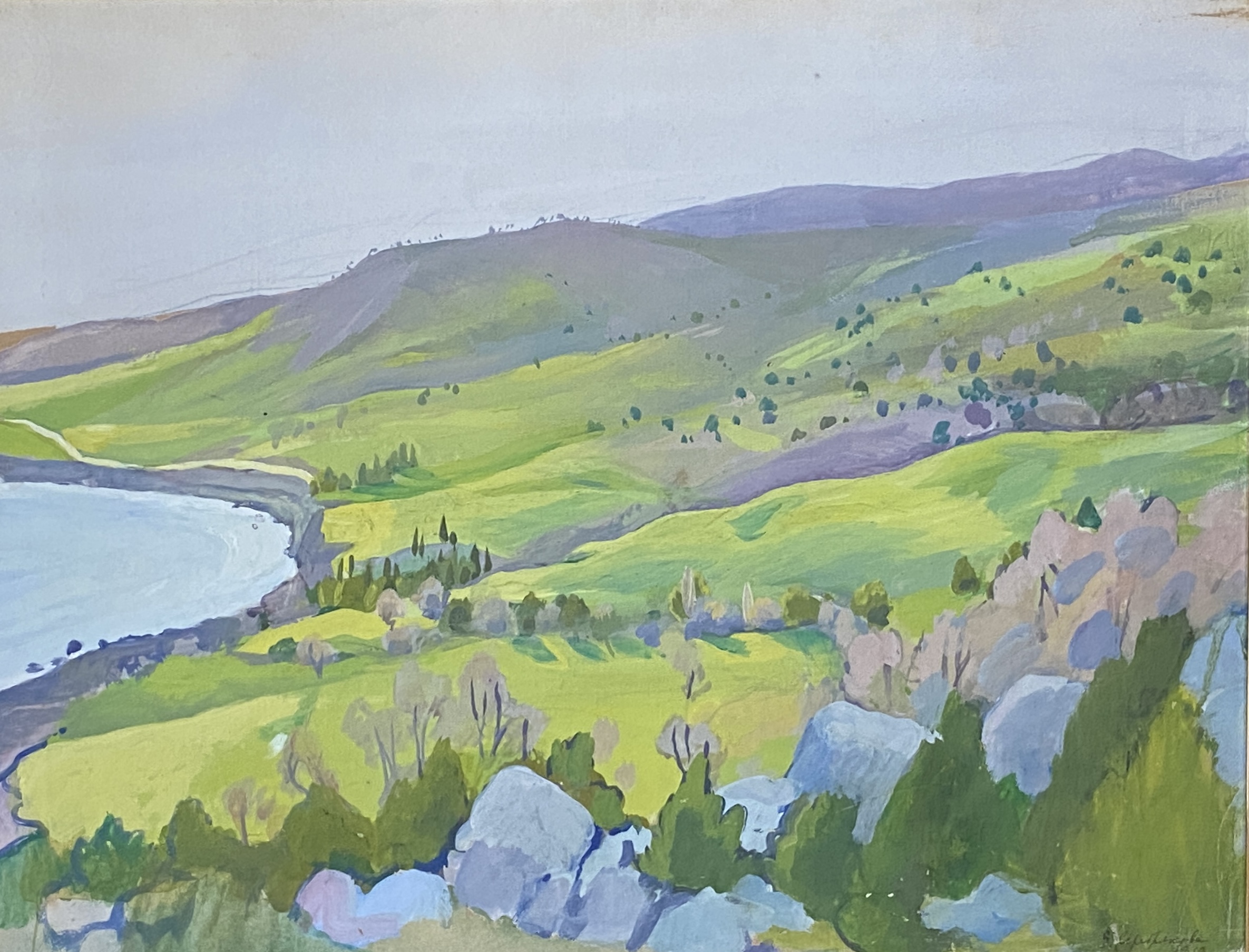 Картина Серебрякова З.Е. Весна в Крыму. 1912 г. Бумага на картоне, графитный карандаш, темпера.