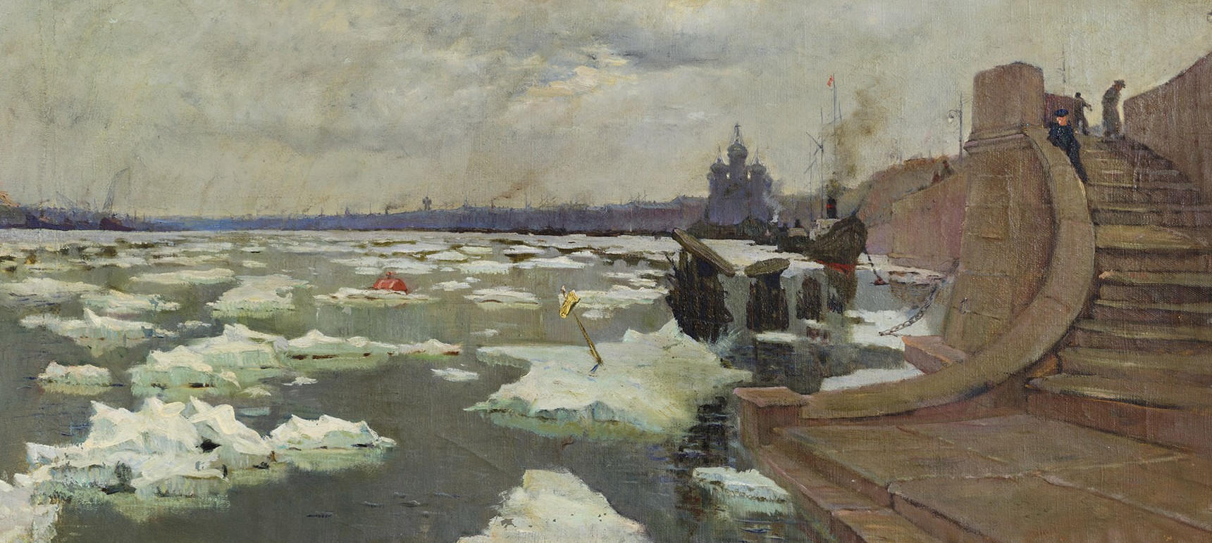 Ice drift on the Neva. Lieutenant Schmidt embankment.