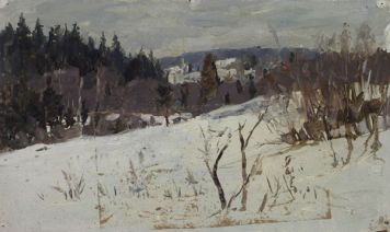 Картина Филимонов В.А. Зима. 1969 г. Картон, масло.