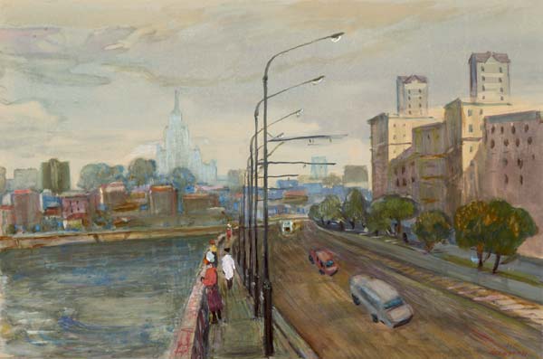 Картина Месропян Б.А. Бережковская набережная. 1960 г. Бумага, акварель, белила.