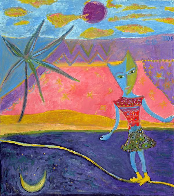 Картина Виккерс С. Кошка на отдыхе. 2006 г. Холст, масло, акрил.