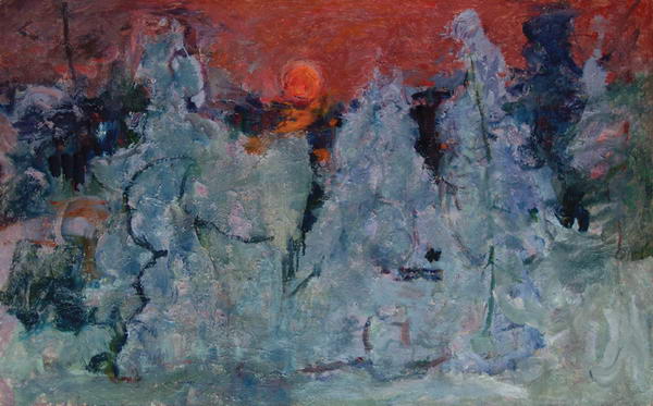 Картина Ромадин Н.М. Зимний закат. 1960-е гг. Картон, масло.