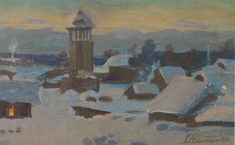 Картина Белюкин Д.А. Крыши. 1991 г. Картон, масло.