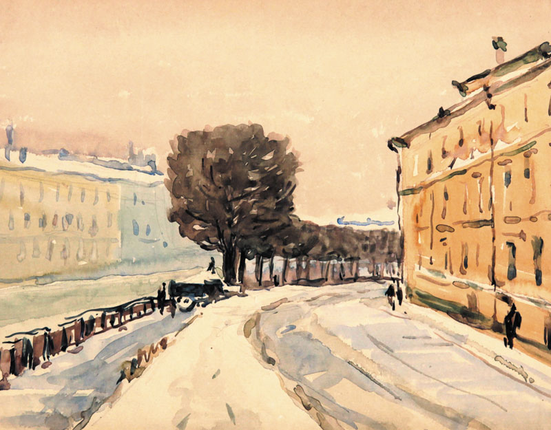 Картина Ромодановская А.А. Ленинград. Зима. 1952 г. Бумага, акварель.