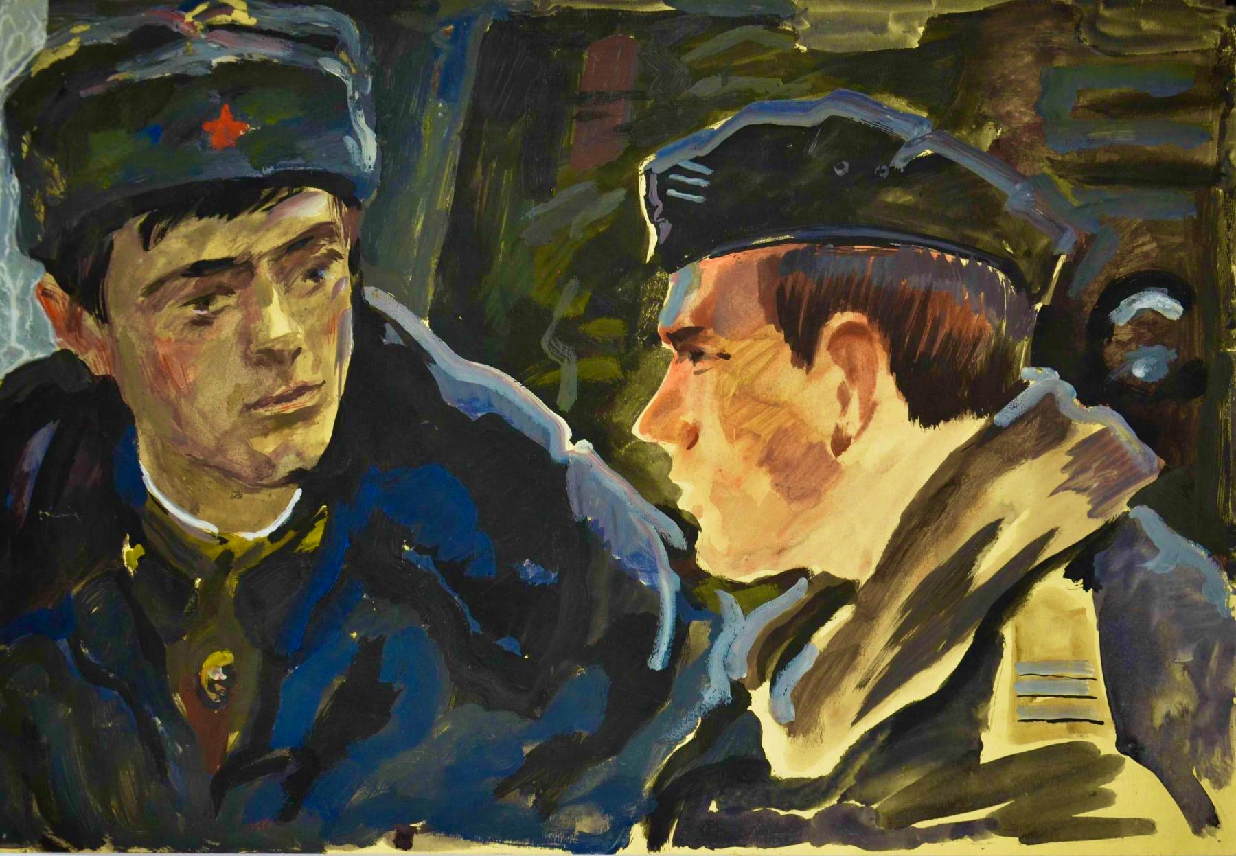 Картина Алексеев А.Е. Танкисты. 1972 г. Бумага, темпера.