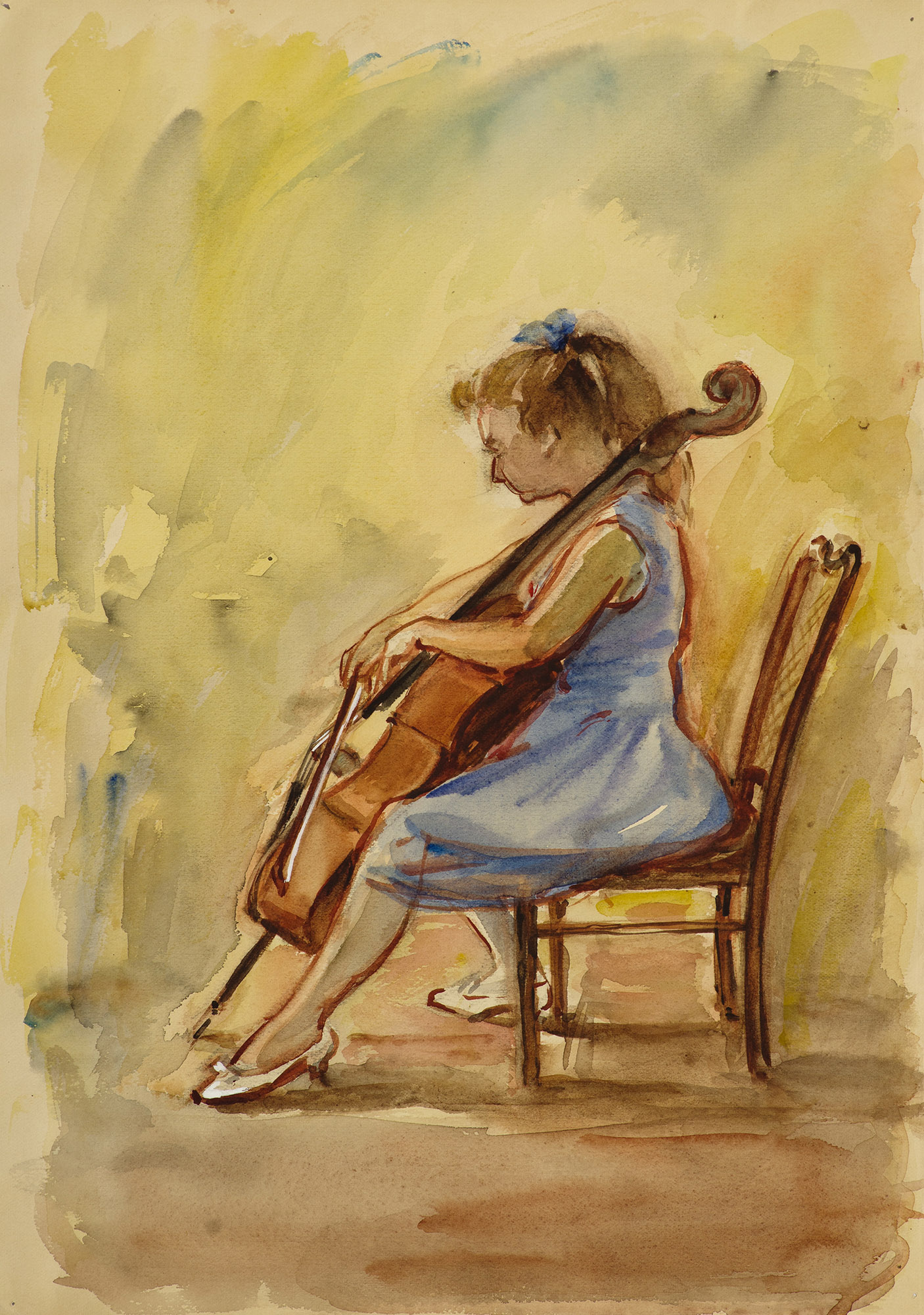 Картина Дейнеко О.К. Виолончелистка. 1960 г. Бумага, акварель.