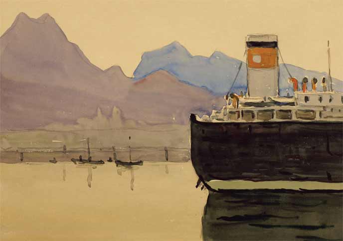 Картина Ромодановская А.А. Корабль. 1957 г. Бумага, акварель.
