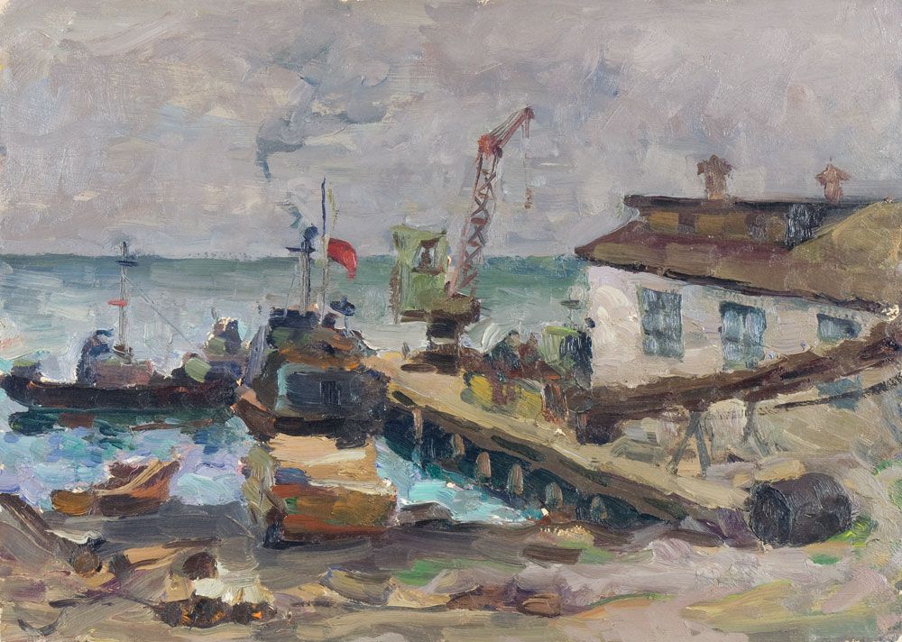 Картина Мамонтов И.М. У пристани. 1973 г. Картон, масло.