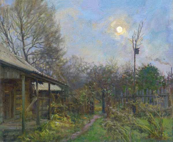 Autumn evening. Moon.