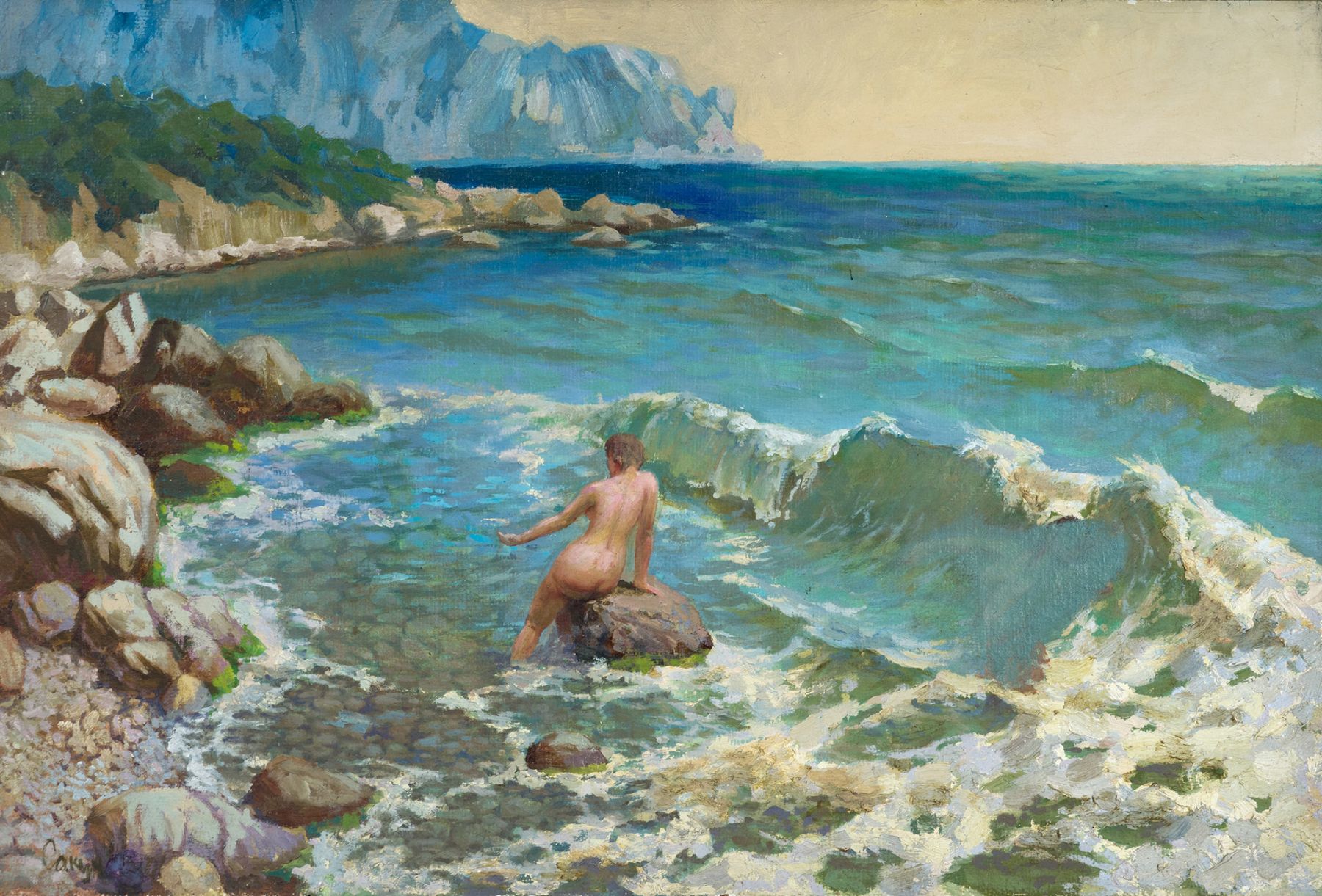 Nude at sea.