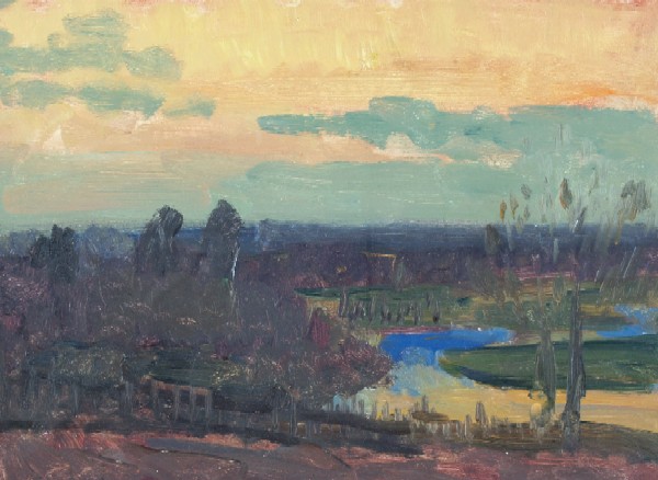 Картина Шурпин Ф.С. Закат на реке. 1950-е гг. Картон, масло.