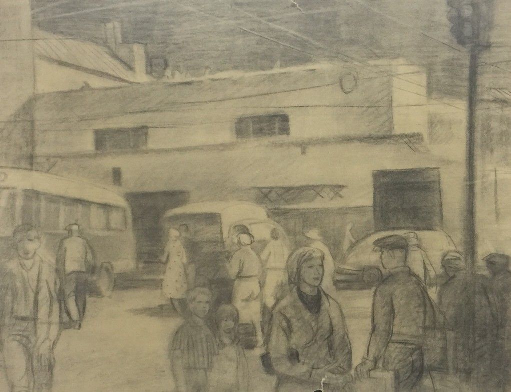 Картина Расторгуев Е.А. Москва. Люди в городе. 1961 г. Бумага, карандаш.