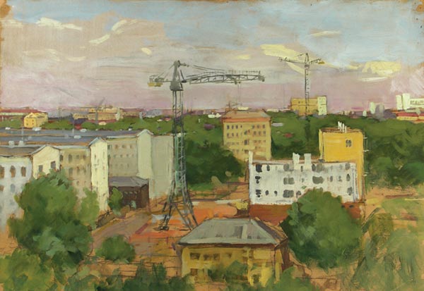 Картина Смирнов А.П. Застройка Масловки.  Картон,масло
