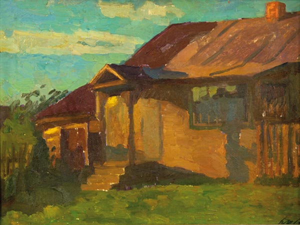 At sunset. The house is opposite.