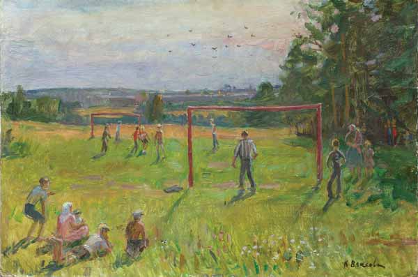 Картина Власова К.Ф. Футбол. 1965 Картон, масло.