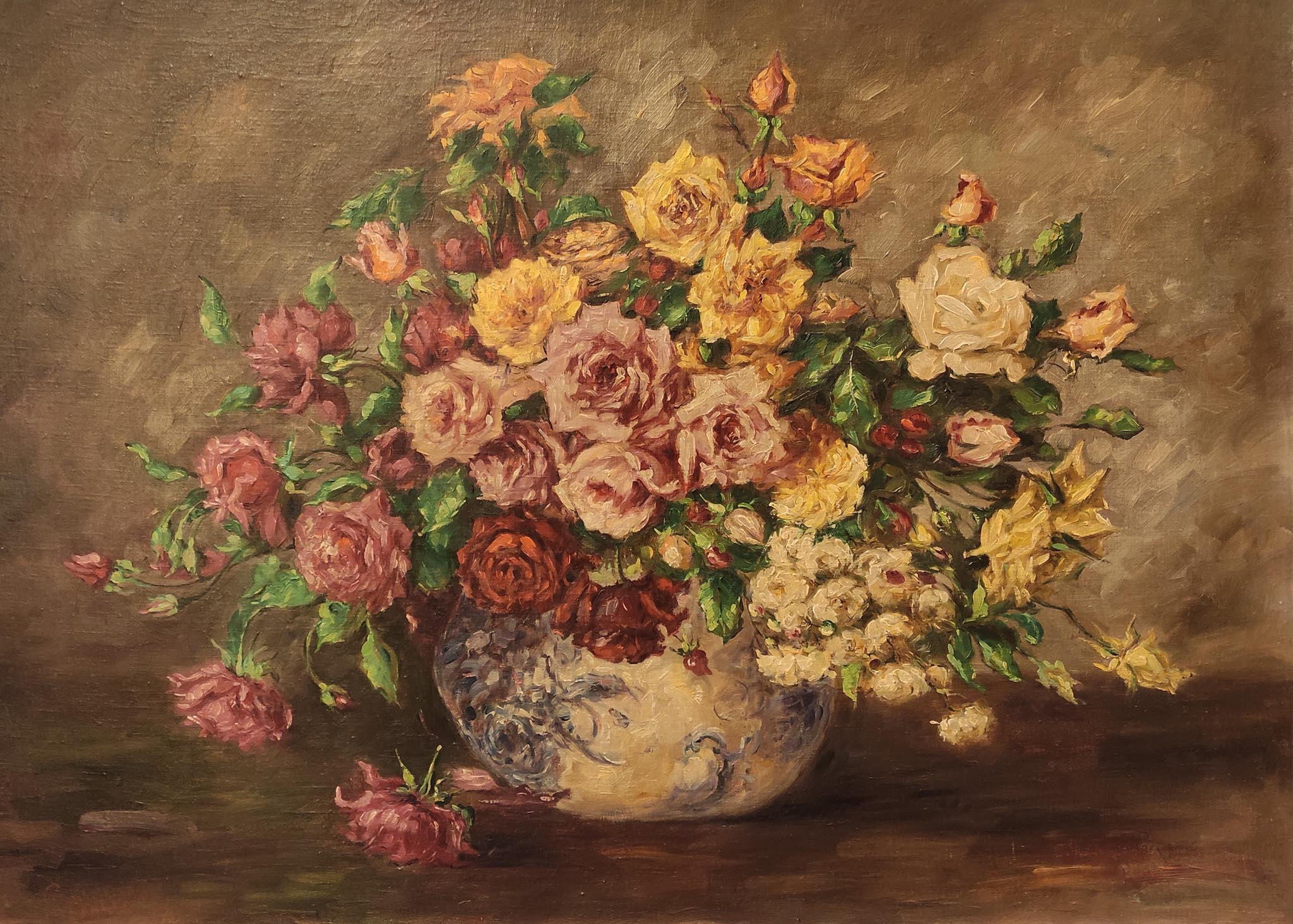 Картина Смоликова Натюрморт с розами. 1950-е гг. Холст, масло.