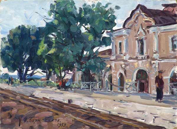 Картина Борисенков В.П. Станция Володарская. 1953 г. Картон, масло.