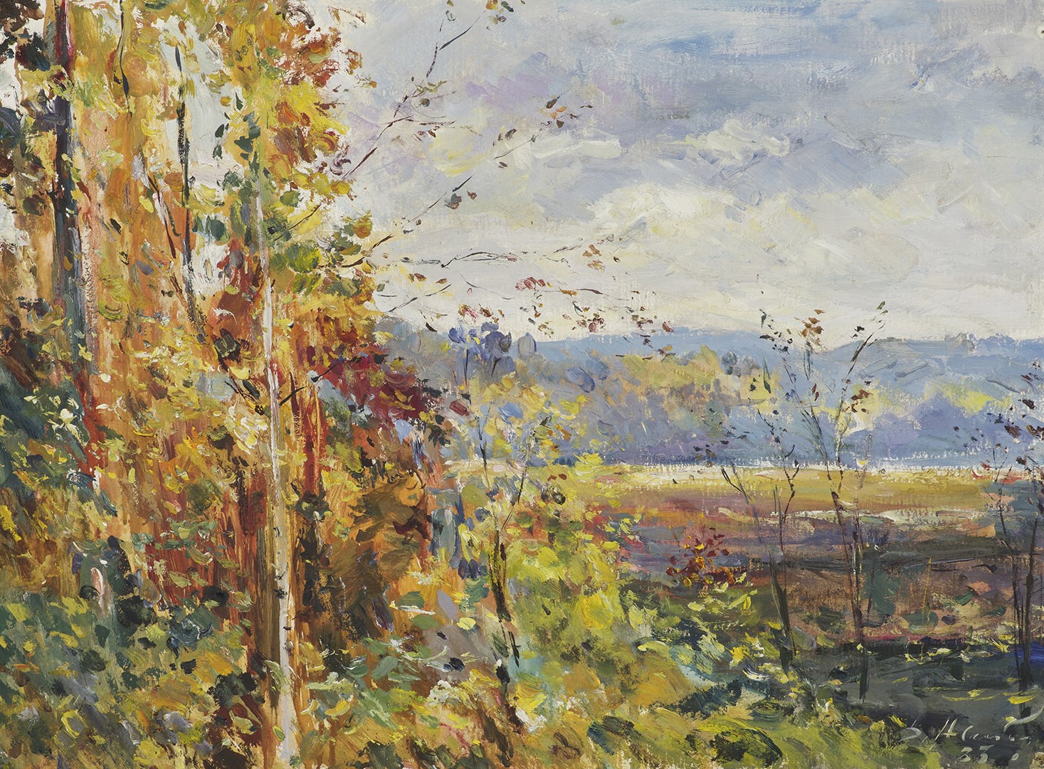 Картина Налбандян Д.А. Осенний ветреный день. 1983 г. Картон, масло.