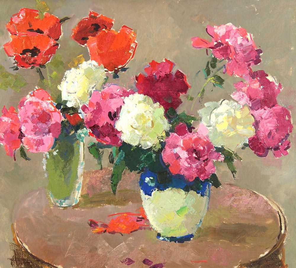 Картина Урманче Б.И. Пионы и маки. 1983 г. Холст, масло.