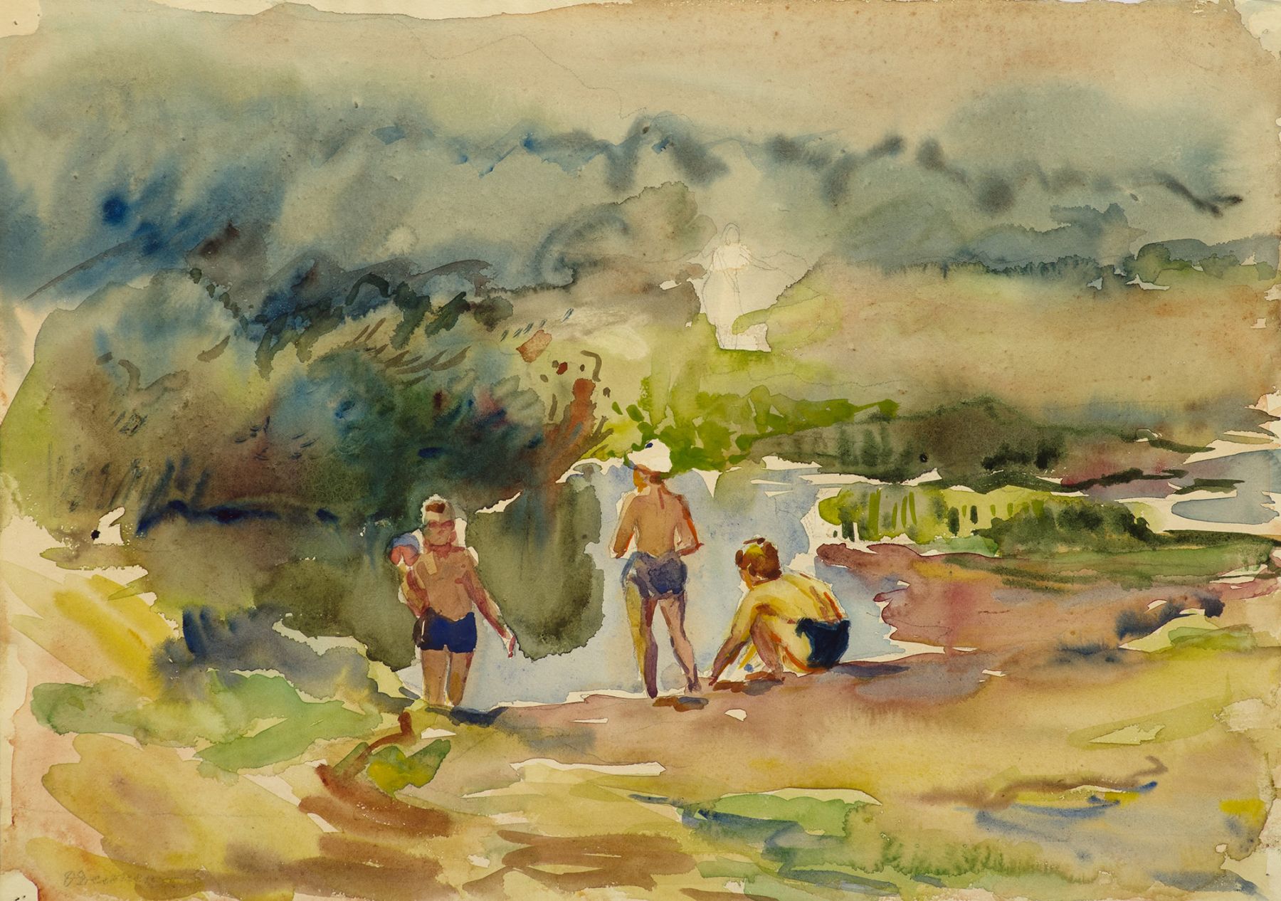 Картина Дейнеко О.К. Дети. 1950 г. Бумага, акварель.