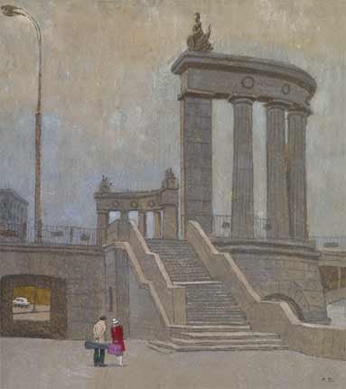 Картина Комаров В.В. Свидание на набережной. 1980 г. Оргалит, темпера.