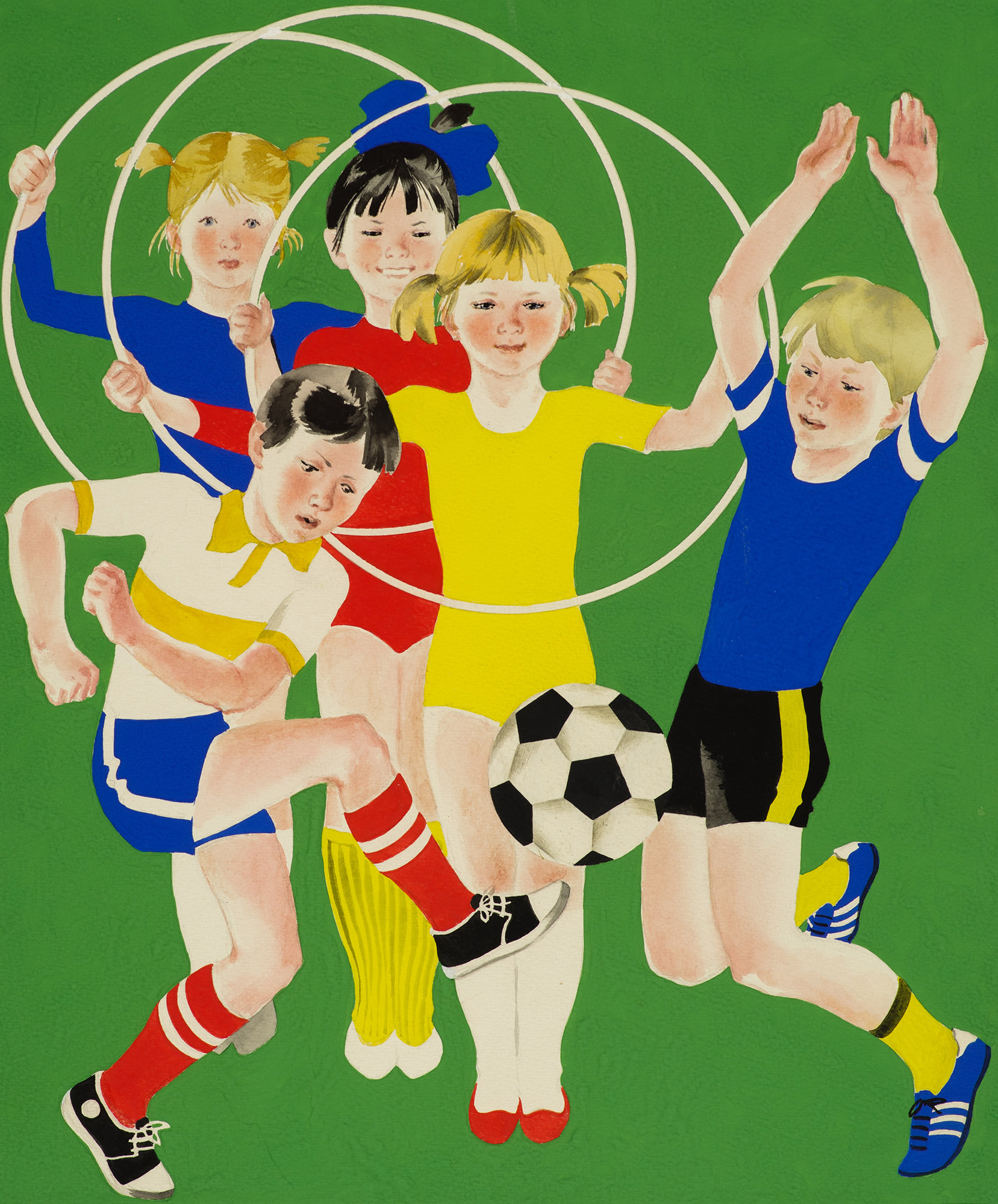 Картина Афанасьева М.Л. Спорт сделает нас здоровыми. 1970-е гг. Картон, гуашь.
