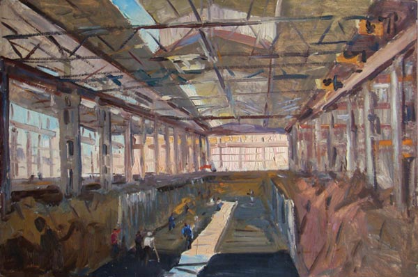 Картина Черноусенко В.П. Ростсельмаш. 1975 г. Картон, масло.