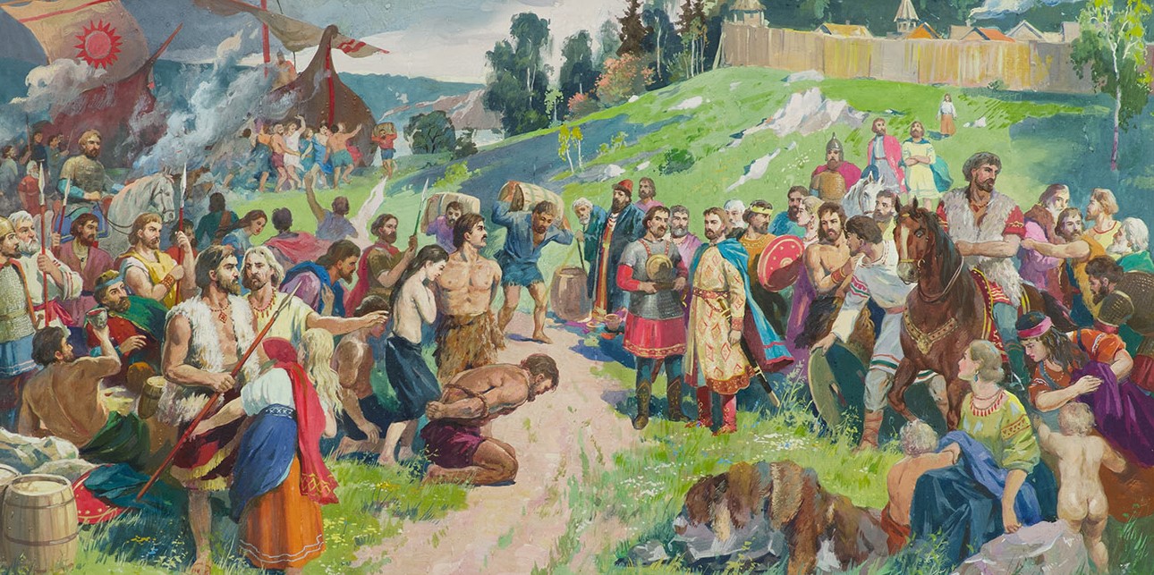 Картина Коваленко И.А., Коваленко Д.И. Древние славяне. Возвращение из похода.  Бумага, смешанная техника.