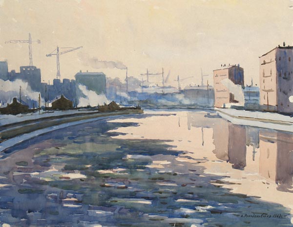 Картина Ромодановская А.А. Москва. Весна. 1962 г. Бумага, акварель.